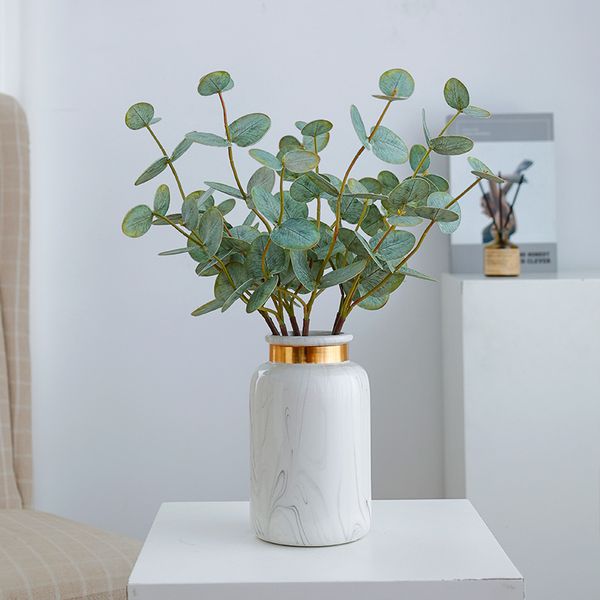 Simulação Flower 3-Fork Feel Eucalyptus Money Leaf Decoração Arranjo Floral Floral Plantas Green Artificial