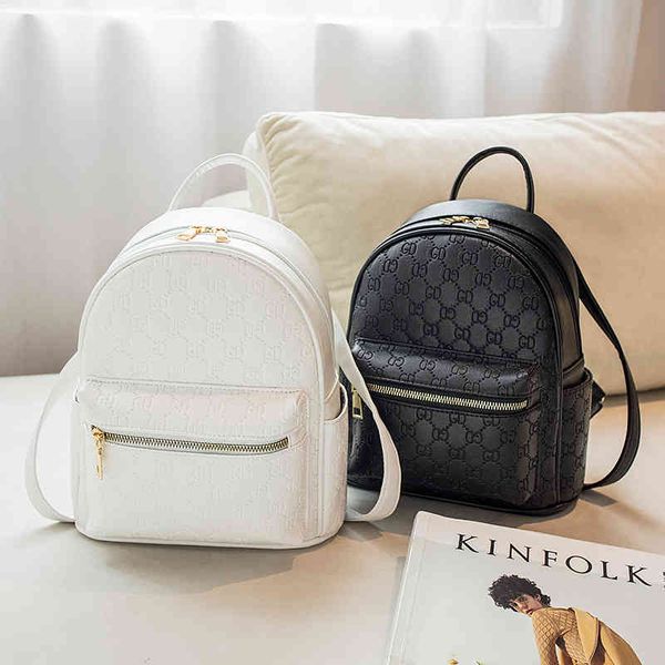 

double shoulder bag women's bag new pressure flower women's backpack leisure pu leather schoolbag