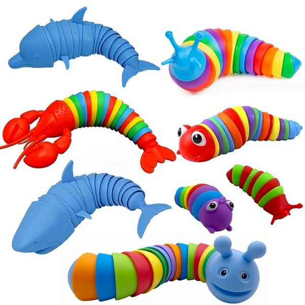 Favor Favor Fidget Slug Articulado Toy Realistic Slug Insets Kit de brinquedo Fun Rastrening Sensory Keychain Set Release estresse P0826