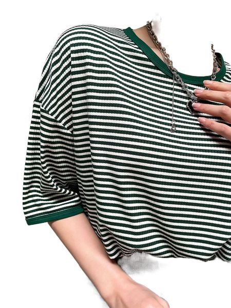 

dazy striped print drop shoulder tee g6ub#, White