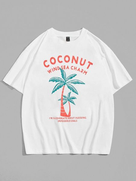 

men slogan graphic drop shoulder tee v9vf#, White;black