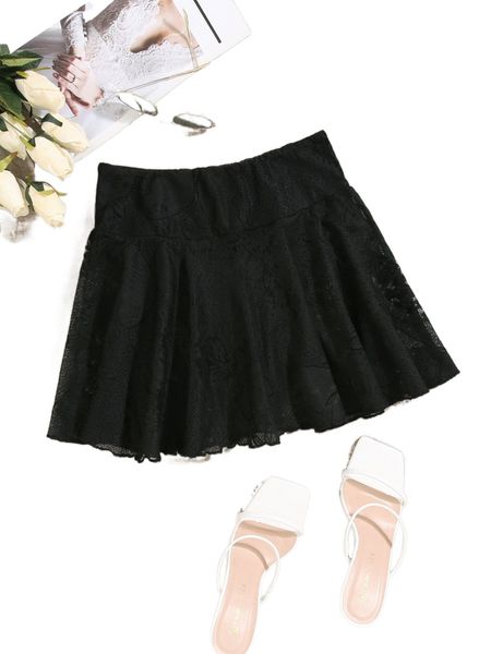

wideband waist lace skirt m29b#, Black