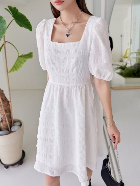 

dazy square neck puff sleeve babydoll dress f0vk#, Black;gray