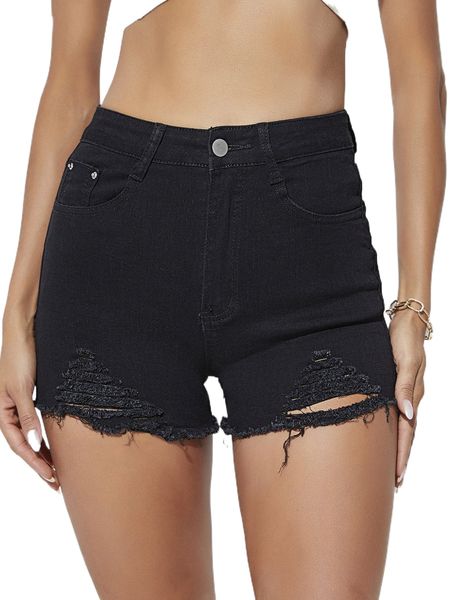 

ripped raw hem denim shorts r51b#, White;black