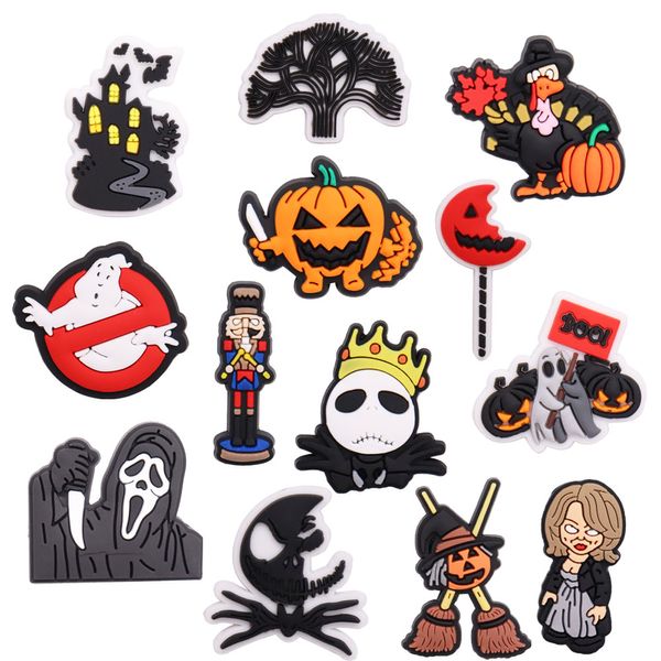 

single sale 1pcs halloween pumpkin horror shoe charms accessories decorations pvc croc jibz buckle for kids party xmas gifts, White;pink