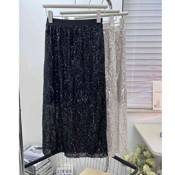 

skirts yuyee_ dark night mermaid ~ sequin skirt female star glittering elastic waist high mid length design 6p79, Black
