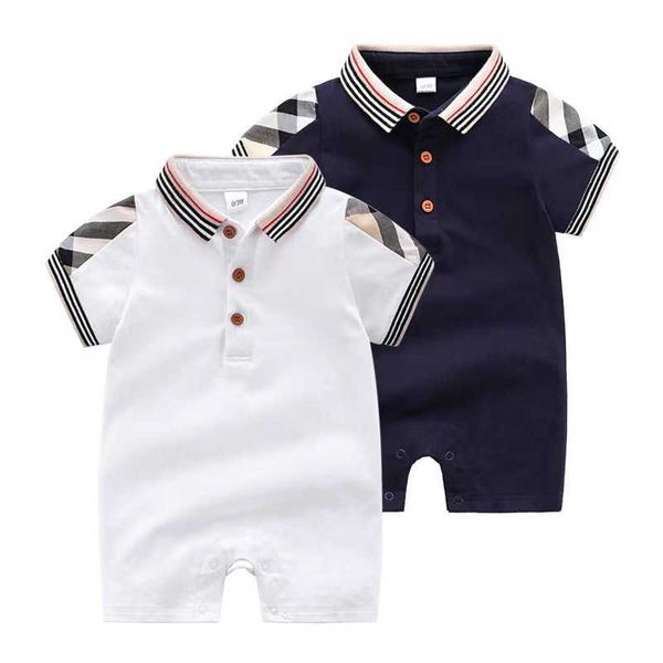 Дизайнер детской одежды Dompers Dompers 100% хлопковой тонкий стиль лацка для лацкала с коротким рукавом для мальчиков и девочек летние цельные для новорожденных