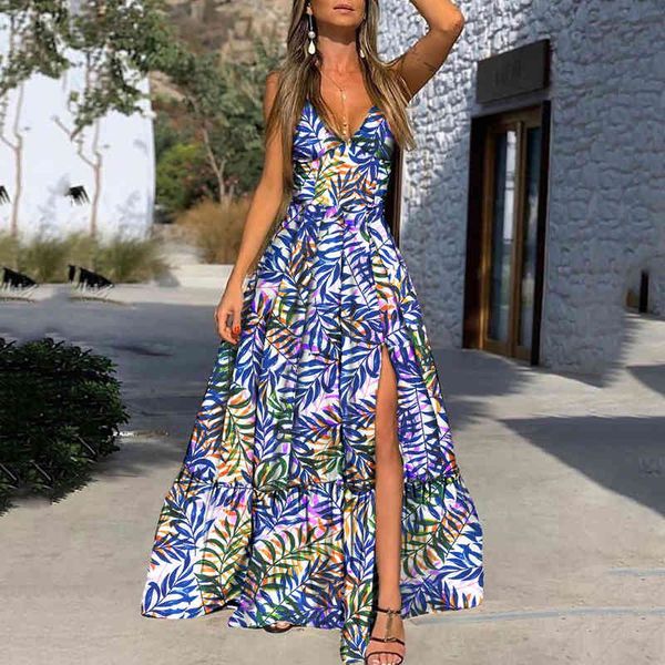 

casual dresses 2022 spring and summer women's deep v suspender printed dress long skirt vlzw, Black;gray