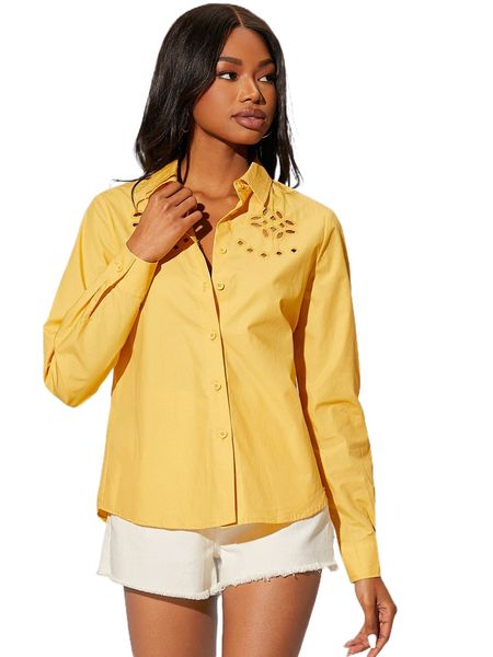 

newness collared eyelet embroidery shirt f7er#, White