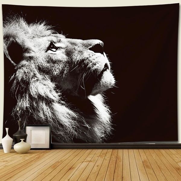 Black White Animal Lion Tapestry Decor Hippie Macrame parede pendurada Tiger Tapestry Mandala Decorações de casa Y200324