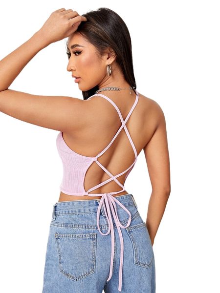 

lace up backless halter w9if#, White