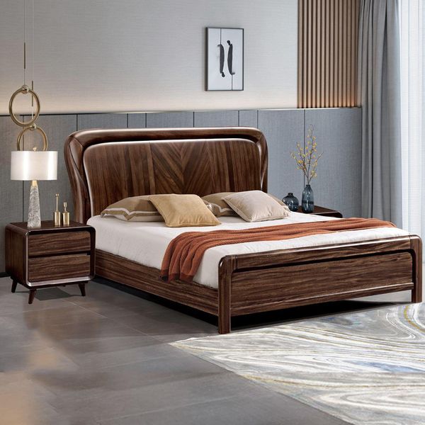 

bedroom furniture south american amber wood bed 1.5/1.8m double bed new chinese style modern minimalist frame master