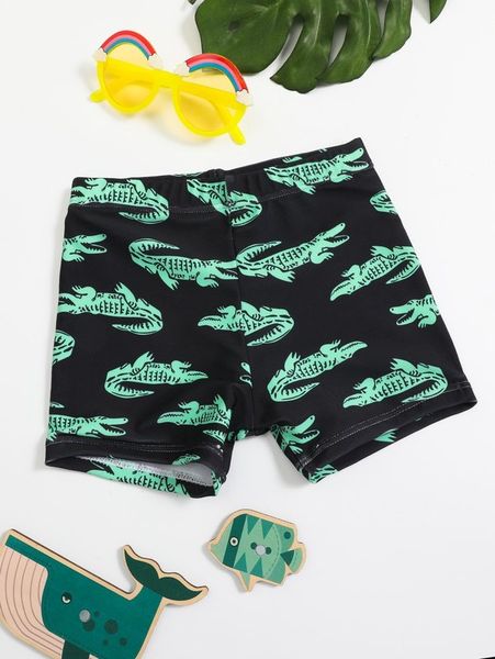 

baby boy cartoon alligator swim shorts she, Black