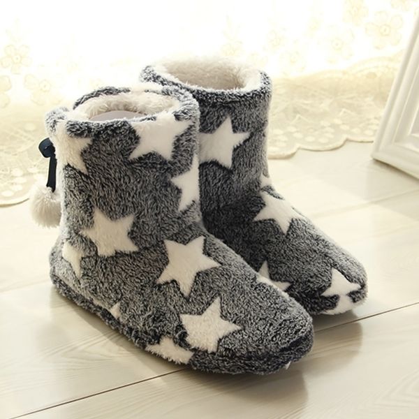 Weihnachtssocke Schuhe Frau Sternmuster Winter Pelz Slipper Halten Sie warm Antiskid Soft Home Frauen Hausschuhe für Mädchen Y201026