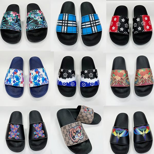 

men women fashion slides shoes slippers summer sandals beach slide flat designer classic letter print pattern flower sneakers size 36-45, Black