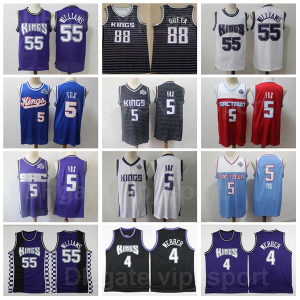 

men basketball de aaron fox jersey 5 vintage retro jason williams 55 chris webber 4 neemias queta 88 black white purple red blue breathable, Black;red