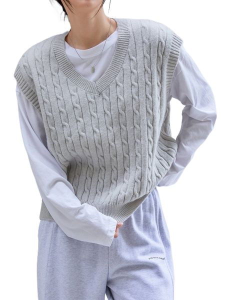 

dazy-less solid cable knit sweater vest without tee w70j#, White;black