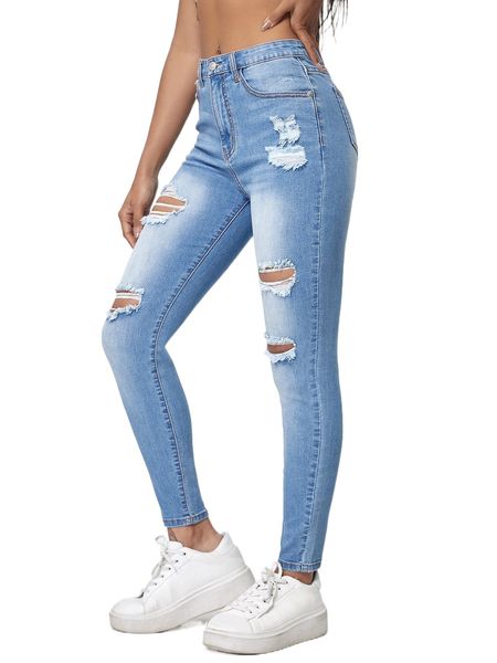 

zipper fly ripped skinny jeans c0vv#, Blue