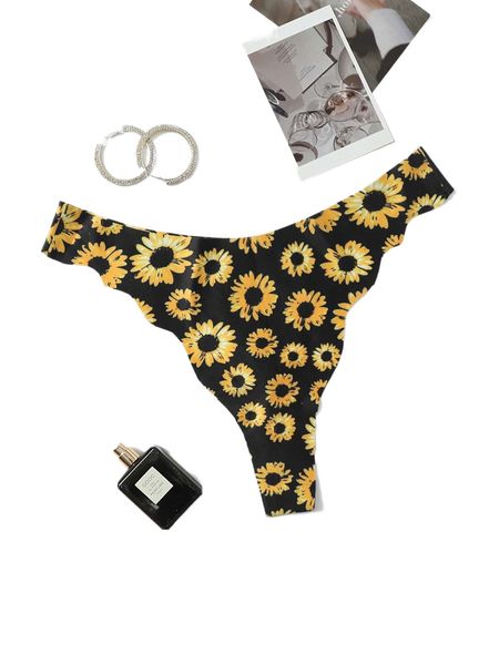 

plus floral scallop trim thong g4fm#, Black;white