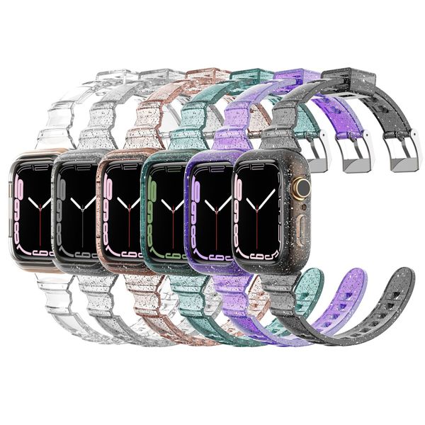 Transparentes Glitzer-Uhrengehäuse für Apple Watch Band 41 mm, 45 mm, 44 mm, 42 mm, 40 mm, 38 mm, Damenarmband, iWatch 7, 6, 5, 4, 3 SE, Uhrenarmband-Zubehör