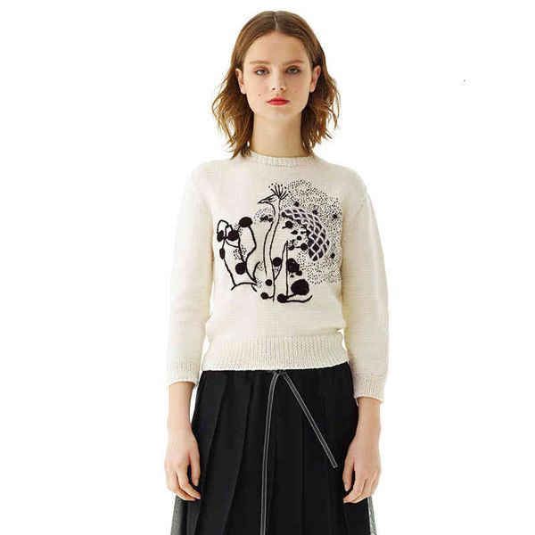 

women's knits & tees peacock animal cartoon knitted sweater casual jacquard round neck long sleeved women's blouse style in autumn, White