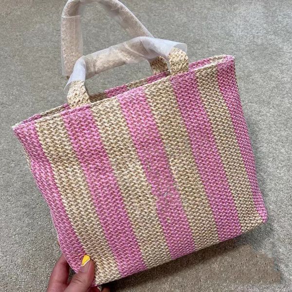 

designer linen knitting totes women shopping bag luxury fashion classic letters handbag large capacity tote colorful stripes bags pocket org