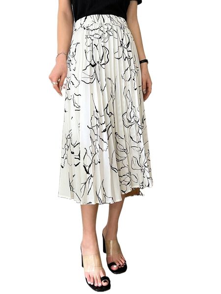 

dazy all over print pleated skirt e41j#, Black