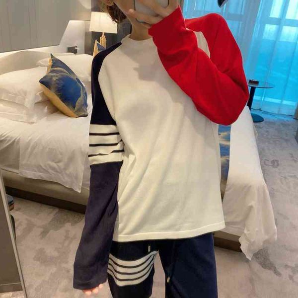 

contrast color autumn winter knitted round neck slim fit thin commuter pullover bottomed shirt women's wear, White