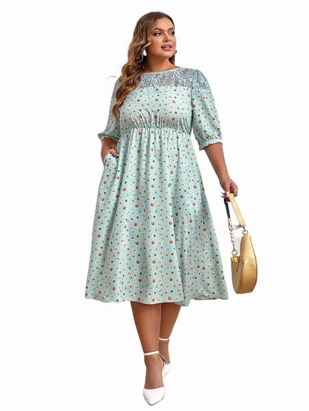 

x annetc plus allover cartoon graphic puff sleeve dress l2zy#, Black