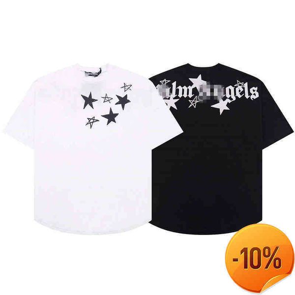 

european and american trend men t shirt plamangels 2022 tide brand pentagram letter printed short sleeve shirts men's and women's, White;black