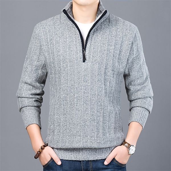 

winter men's sweater casual pullover mens warm sweaters man slim stand collar knitted pullovers male coats half zip sweater 201204, White;black