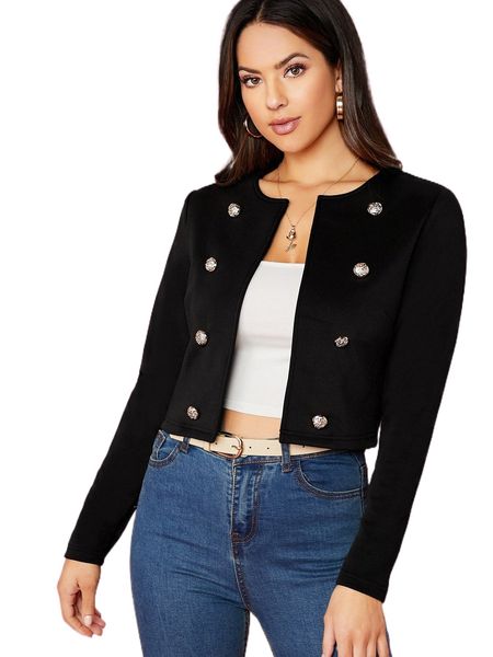 

double breasted crop jacket v1vv#, Black;brown