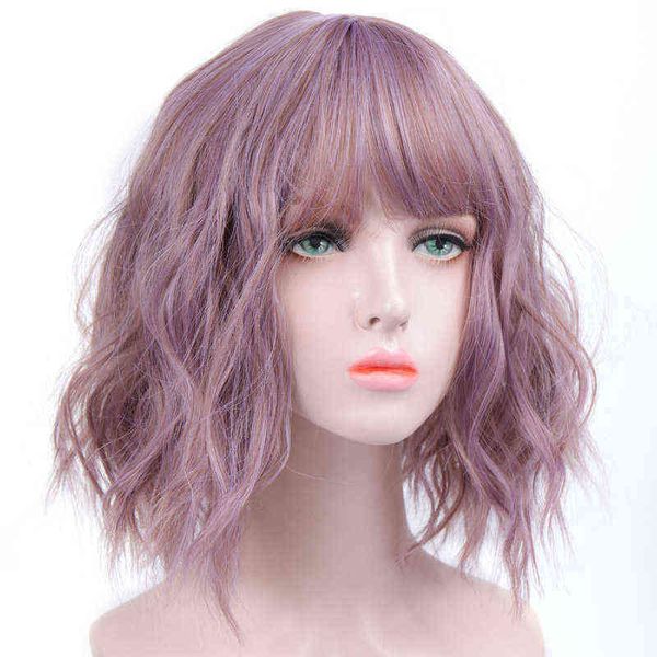 

hair synthetic wigs cosplay aosi synthetic short wavy pink purple black bob natural hair wig with bangs heat resistant fiber cosplay lolita
