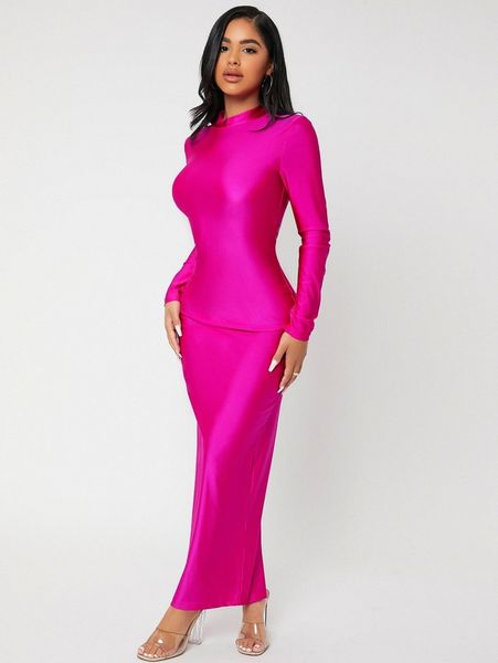 

sxy solid mock neck split back dress a9dm#, Black;gray