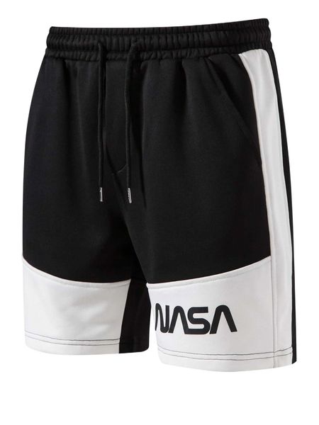 

men letter graphic colorblock drawstring waist shorts h4hs#, White;black