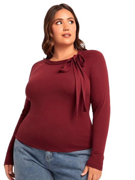 

evolu plus solid tie neck tee y9ek#, Black