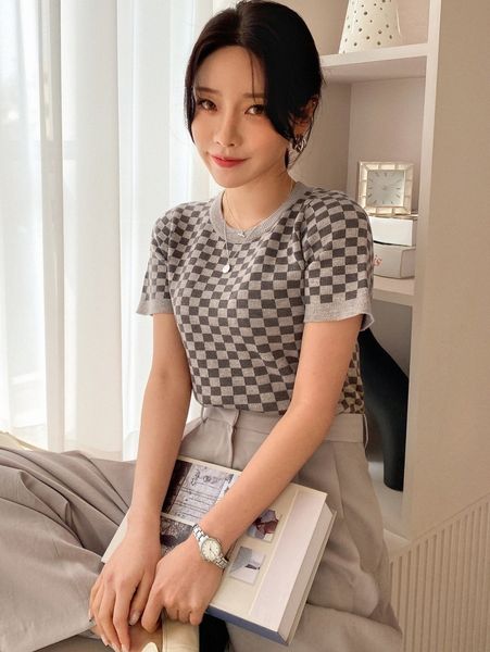 

dazy checker pattern knit l6gq#, White;black