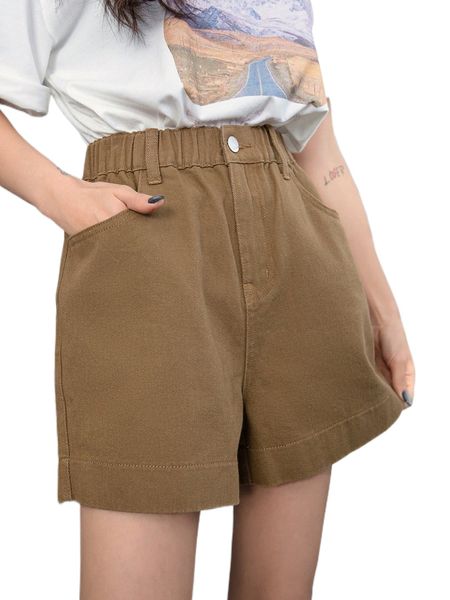 

dazy elastic waist slant pocket denim shorts d6cl#, White;black