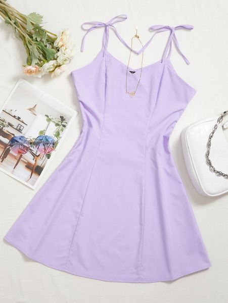 

tie shoulder cami dress a6ar#, Black;gray