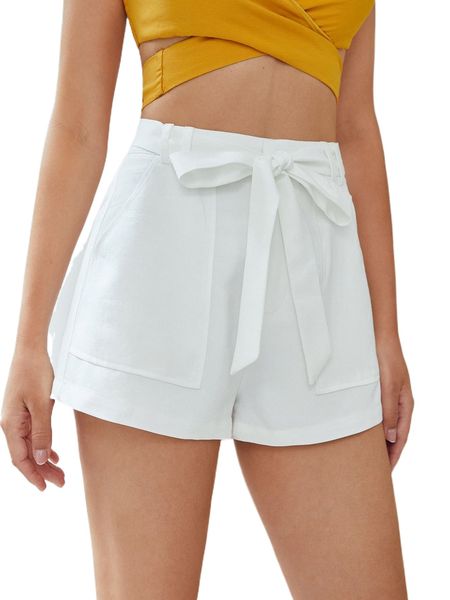 

high waist slant pocket belted shorts d8ud#, White;black