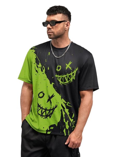 

extended sizes men two tone expression print tee p9ns#, White;black
