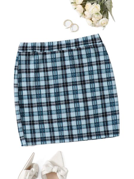 

plaid print bodycon skirt i2co#, Black