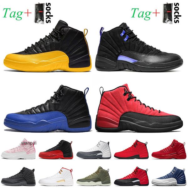 

basketball shoes mens jumpman 12 12s retro university gold dark concord reverse flu game indigo ovo white black wings trainers jordon