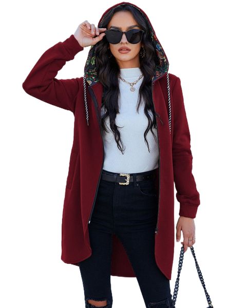 

zip up asymmetrical hem hoodie 06vn#, Black