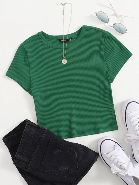 

rib-knit solid tee s77o#, White
