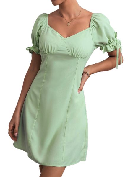 

sweetheart neck puff sleeve dress b7ks#, Black;gray