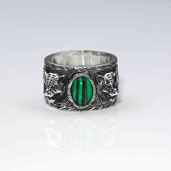 

tiger head personality dominee turquoise ring couple pair tail ring, Silver