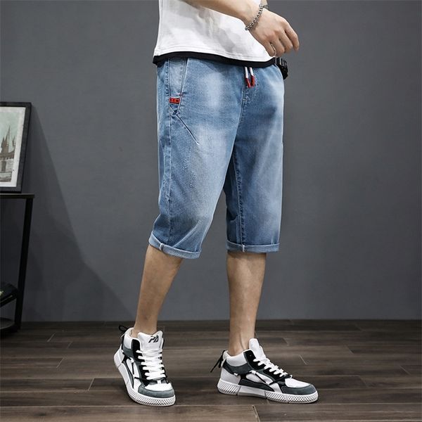 

big mens denim long breeches bermuda plus size jeans shorts summer 34 pants male 5xl 6xl 7xl blue 220611, White;black