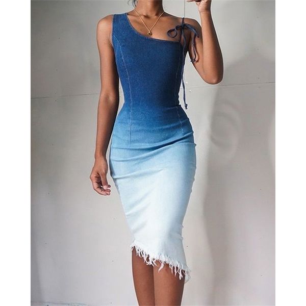 Denim Kleid Frau Sexy Mode Ärmel Schlank Bodycon Midi Kleid Jeans Kleid Damen Vintage Gewaschen Vestidos Clubwear 220509