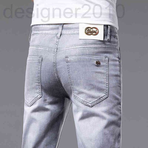 

men's jeans designer 2022 spring new men's jeans small foot slim fit cotton elastic brand korean youth double g hybrid pants cntv, Blue